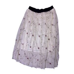Sheer White Floral Embroidery Skirt‎ M Cottagecore Coquette Fairycore Feminine